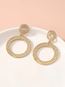 Circle Drop Earrings - Yellow Gold - View 2