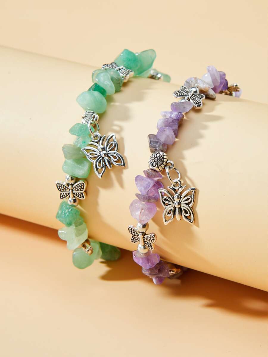 2 chiếc vòng tay đính cườm đôi bướm quyến rũ - Nhiều màu - Xem 1