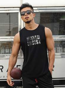 Street Sport Men Letter Graphic Sports Tank Top - Black - View 3