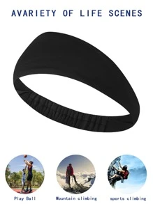 1pc Plain Sports Hair Band - Black - View 4