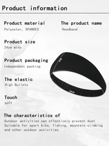 1pc Plain Sports Hair Band - Black - View 5