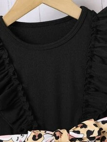 Niñas Vestido con cinturón conejo & con estampado de leopardo ribete con fruncido - Multicolor - Ver 5