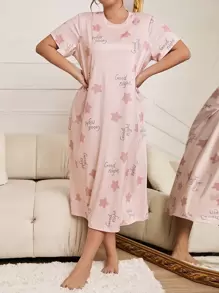 星星和口号图案睡衣睡裙 - 彩色 - 查看 3