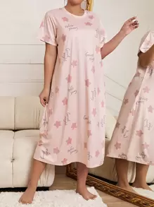 星星和口号图案睡衣睡裙 - 彩色 - 查看 4