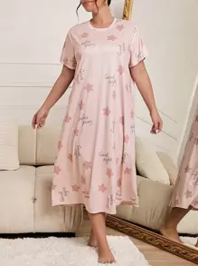 星星和口号图案睡衣睡裙 - 彩色 - 查看 5