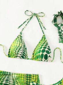 SHEIN Swim Summer Beach 4packs Random Dot Print Tie Side Halter Bikini Set - Green - View 3