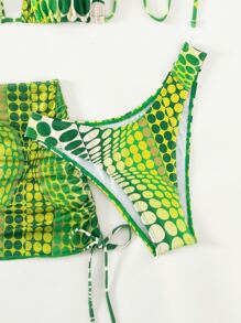 SHEIN Swim Summer Beach 4packs Random Dot Print Tie Side Halter Bikini Set - Green - View 4