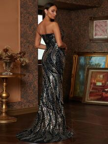Missord Sequin Decor Tube Formal Dress - Black - View 2