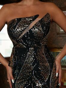 Missord Sequin Decor Tube Formal Dress - Black - View 3