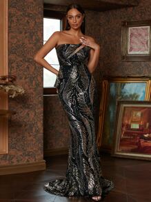 Missord Sequin Decor Tube Formal Dress - Black - View 4