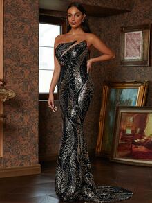 Missord Sequin Decor Tube Formal Dress - Black - View 5