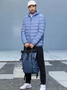 Men Zip Up Hooded Down Coat - Dusty Blue - View 3