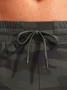 G Gradual Men Camo Print Drawstring Waist Zipper Pocket Sports Trousers - Dark Grey - View 4