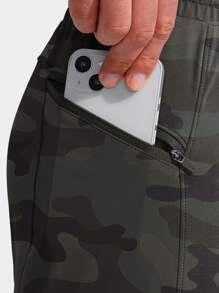 G Gradual Men Camo Print Drawstring Waist Zipper Pocket Sports Trousers - Dark Grey - View 6