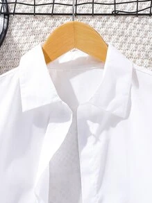 SHEIN Girls Solid Cami Top & Shorts & Button Up Shirt - Blue and White - View 3