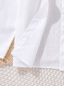 SHEIN Girls Solid Cami Top & Shorts & Button Up Shirt - Blue and White - View 4