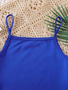 SHEIN Girls Solid Cami Top & Shorts & Button Up Shirt - Blue and White - View 5