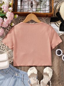 Chicas Camiseta fruncido delantero ribete en forma de lechuga - Rosa vieja - Ver 2