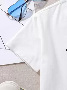Tween Girl Letter Graphic Striped Trim Crop Tee