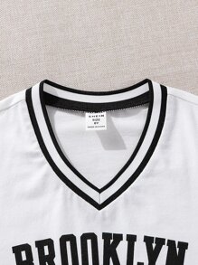 Tween Girl Letter Graphic Striped Trim Crop Tee