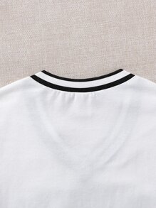 Tween Girl Letter Graphic Striped Trim Crop Tee