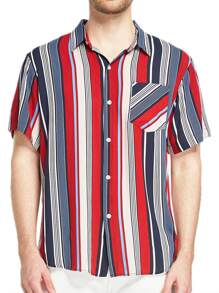 Áo sơ mi Nam Túi Nút phía trước Sọc Giải trí - Nhiều màu - Xem 1