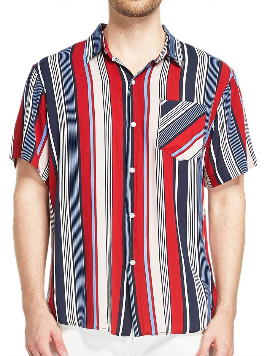 Áo sơ mi Nam Túi Nút phía trước Sọc Giải trí - Nhiều màu - Xem 1