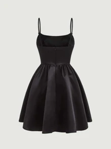 SHEIN MOD Solid Cami Dress Without Shirt - Black - View 2