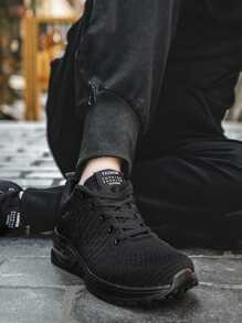 Men Minimalist Lace Up Front Sneakers - Black - View 4