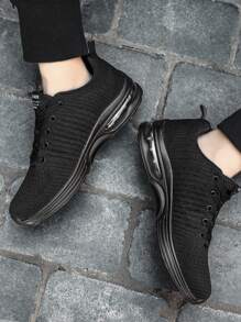 Men Minimalist Lace Up Front Sneakers - Black - View 5