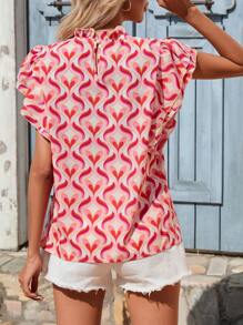 SHEIN VCAY Allover Print Layered Sleeve Ruffle Trim Blouse - Multicolor - View 4