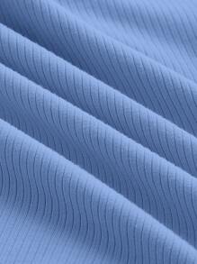 SHEIN MOD Áo hai dây Gân đan Tương phản ràng buộc màu trơn Giải trí - Màu xanh nhạt - Xem 4