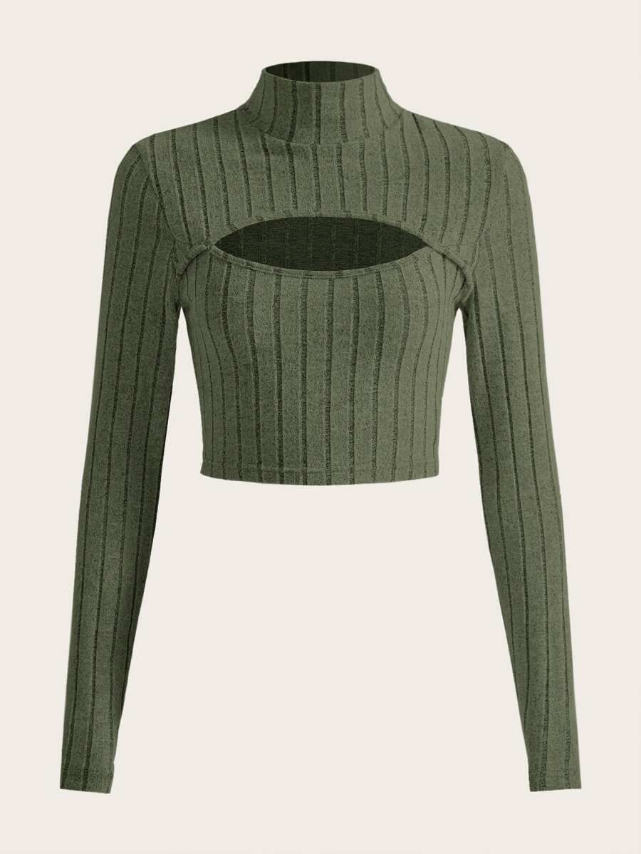 SHEIN ICON Cut Out Front Crop Tee - Army Green - View 1