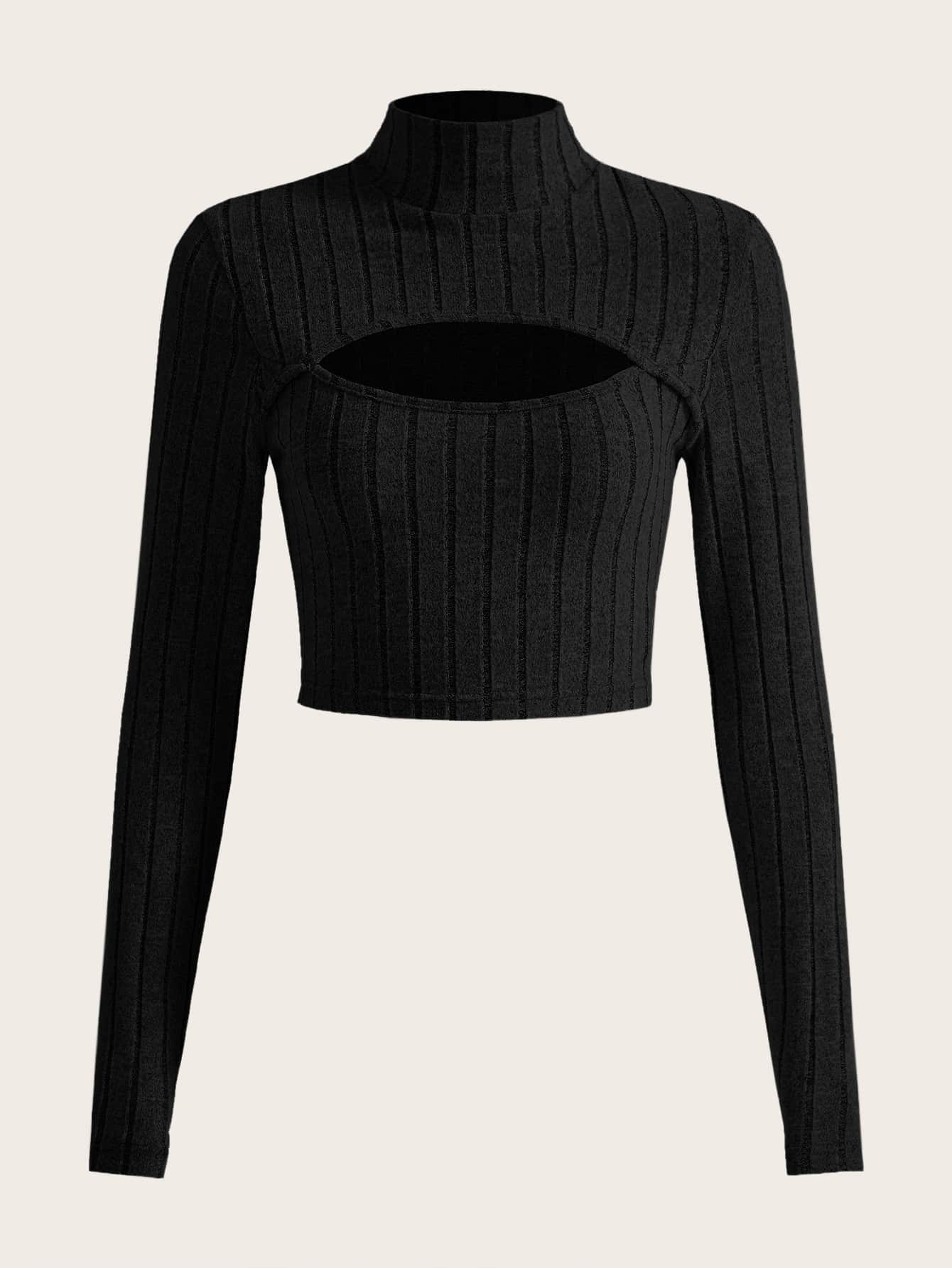 SHEIN ICON Cut Out Front Crop Black Tee - Black - View 1