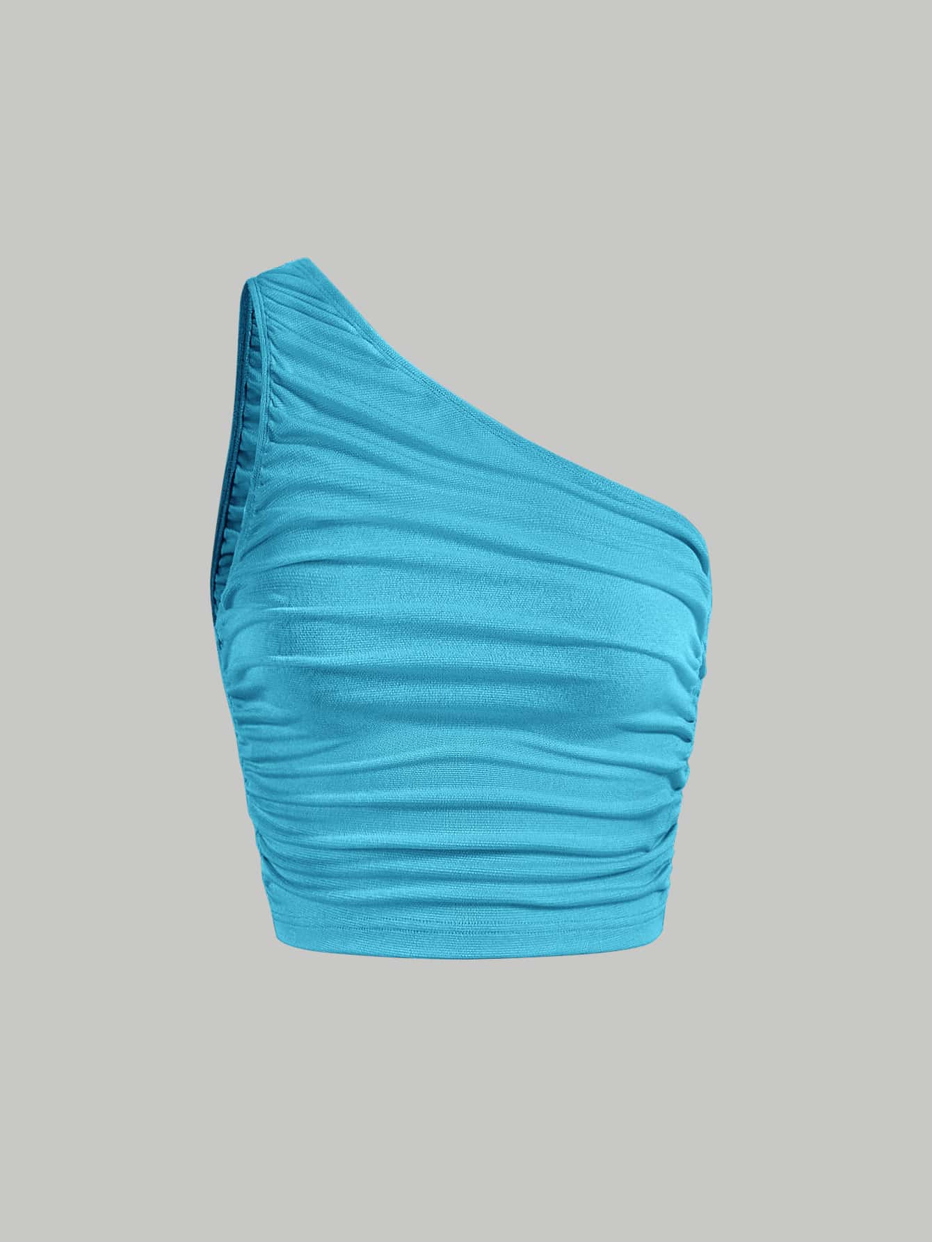 SHEIN MOD One Shoulder Ruched Crop Top - Mint Blue - View 1