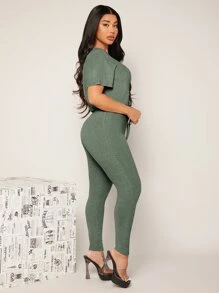 SHEIN SXY 露背前抽繩連身褲 - 綠色 - 查看 3