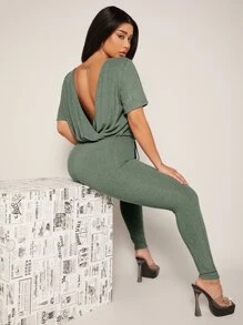SHEIN SXY 露背前抽繩連身褲 - 綠色 - 查看 4
