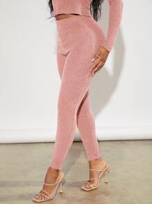 SHEIN SXY Solid High Waist Leggings - Dusty Pink - View 1