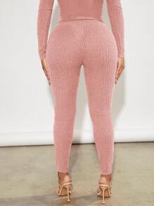SHEIN SXY Solid High Waist Leggings - Dusty Pink - View 2