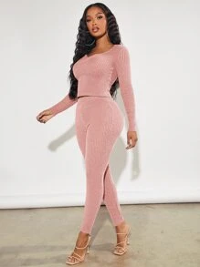 SHEIN SXY Solid High Waist Leggings - Dusty Pink - View 6