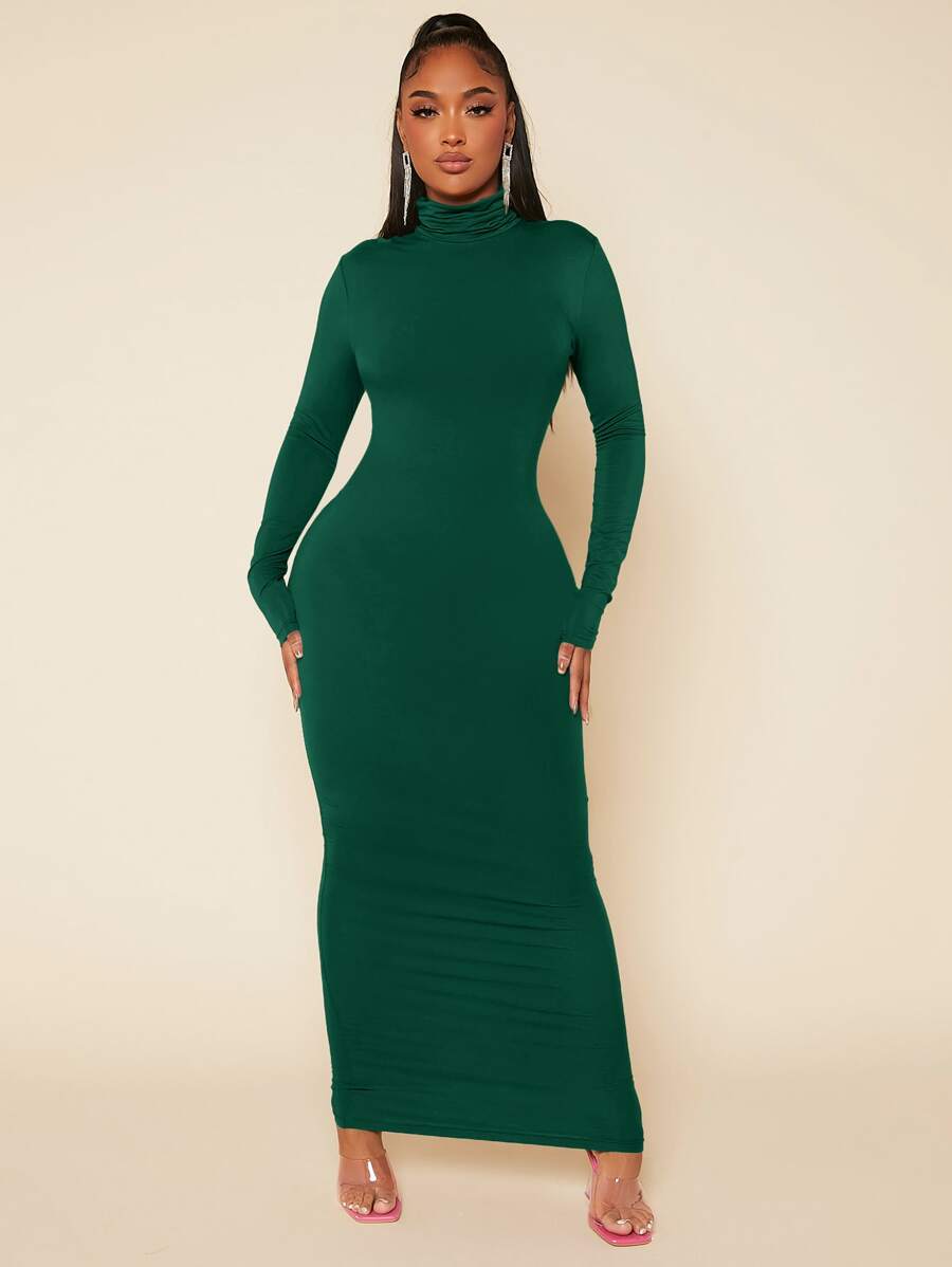 SHEIN SXY High Neck Solid Bodycon Dress