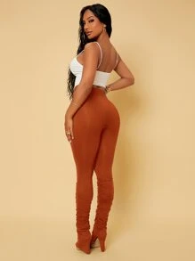 SHEIN SXY Quần tất nữ Xù màu trơn Giải trí - Màu Cam cháy - Xem 2