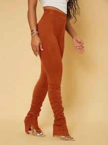 SHEIN SXY Quần tất nữ Xù màu trơn Giải trí - Màu Cam cháy - Xem 7