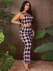 SHEIN SXY Bộ đồ hai mảnh nữ Xù nhỏ Hình học Giải trí - Hồng - Xem 6