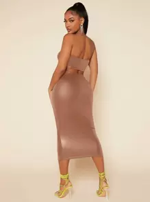 SHEIN SXY PU皮革短款抹胸上衣和鉛筆裙