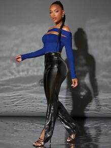 SHEIN SXY Off Shoulder Cutout Crop Tee - Royal Blue - View 4