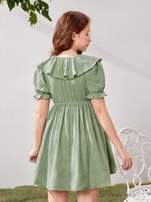 SHEIN 青少年女孩荷葉邊泡泡袖洋裝