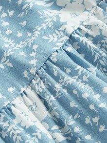 ROMWE Floral Print Ruffle Hem Cami Dress - Blue and White - View 4