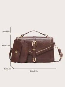 Bolsa cuadrada con diseño de hebilla con monedero - Café integral - Ver 3