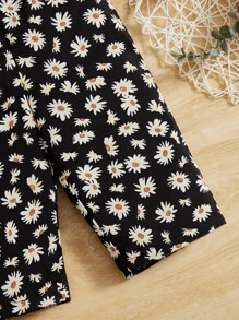 SHEIN 嬰兒女孩雛菊印花泡泡袖連體褲 - 黑色 - 查看 4